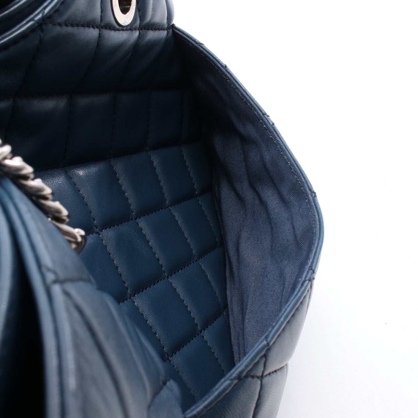マトラッセ チェーンショルダーバッグ チェーントートバッグ ラムスキン ブルー シルバー金具 シャネル バッグ CHANEL