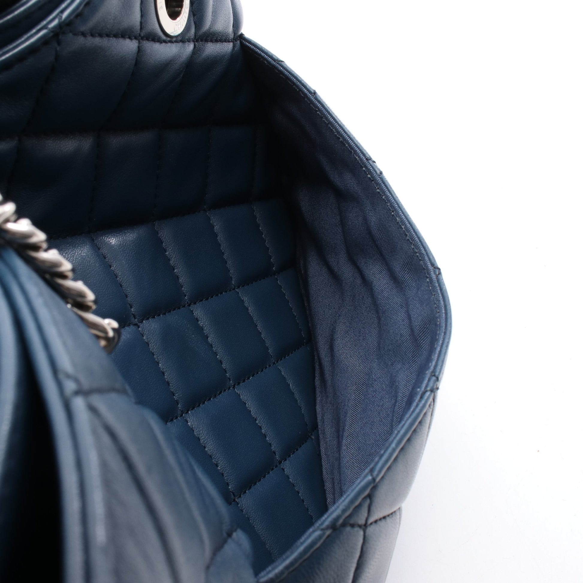 マトラッセ チェーンショルダーバッグ チェーントートバッグ ラムスキン ブルー シルバー金具 シャネル バッグ CHANEL