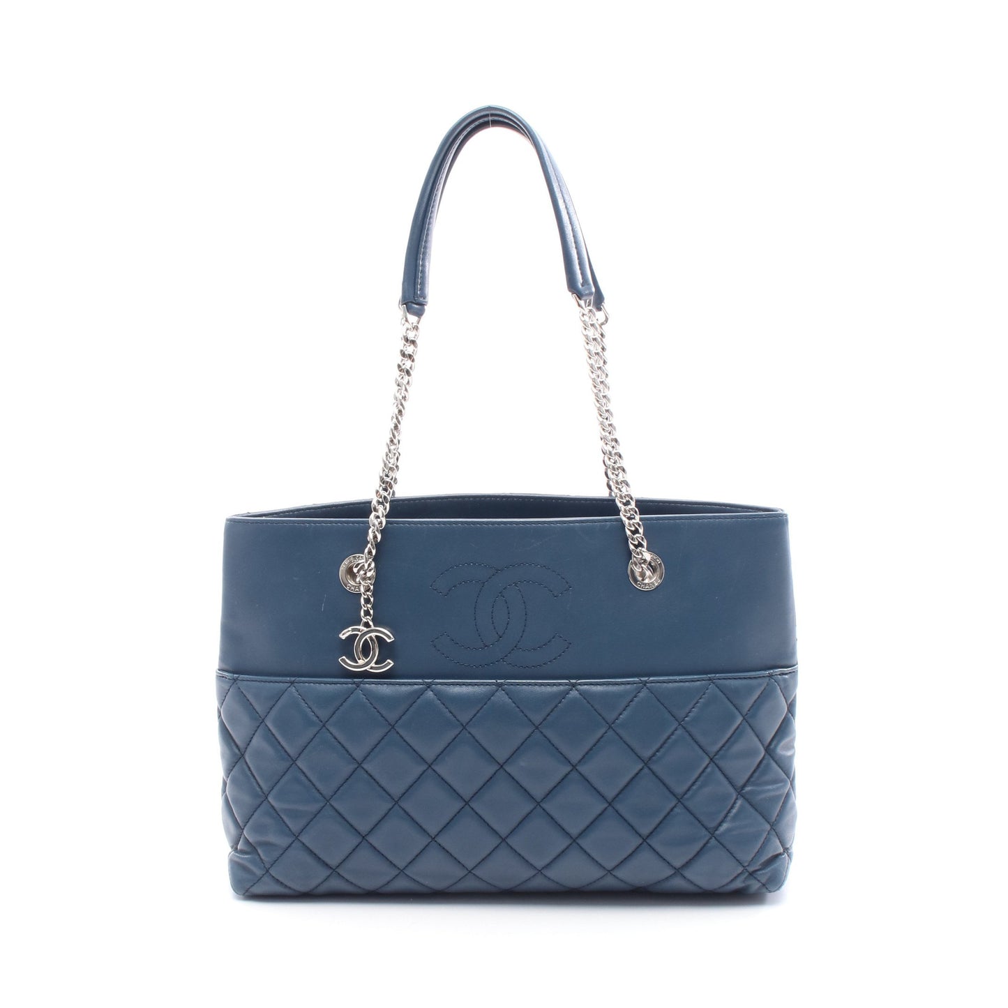 マトラッセ チェーンショルダーバッグ チェーントートバッグ ラムスキン ブルー シルバー金具 シャネル バッグ CHANEL