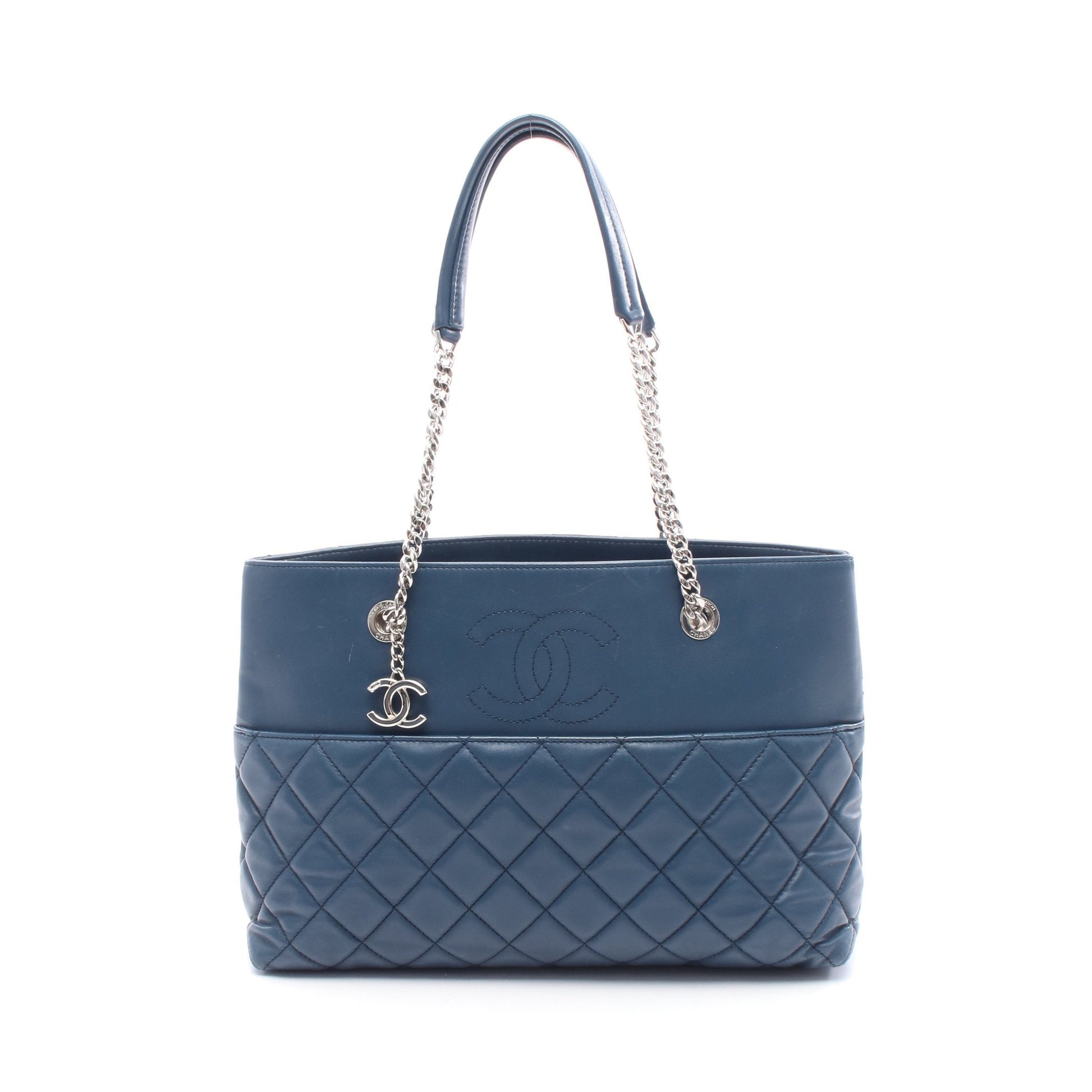 マトラッセ チェーンショルダーバッグ チェーントートバッグ ラムスキン ブルー シルバー金具 シャネル バッグ CHANEL