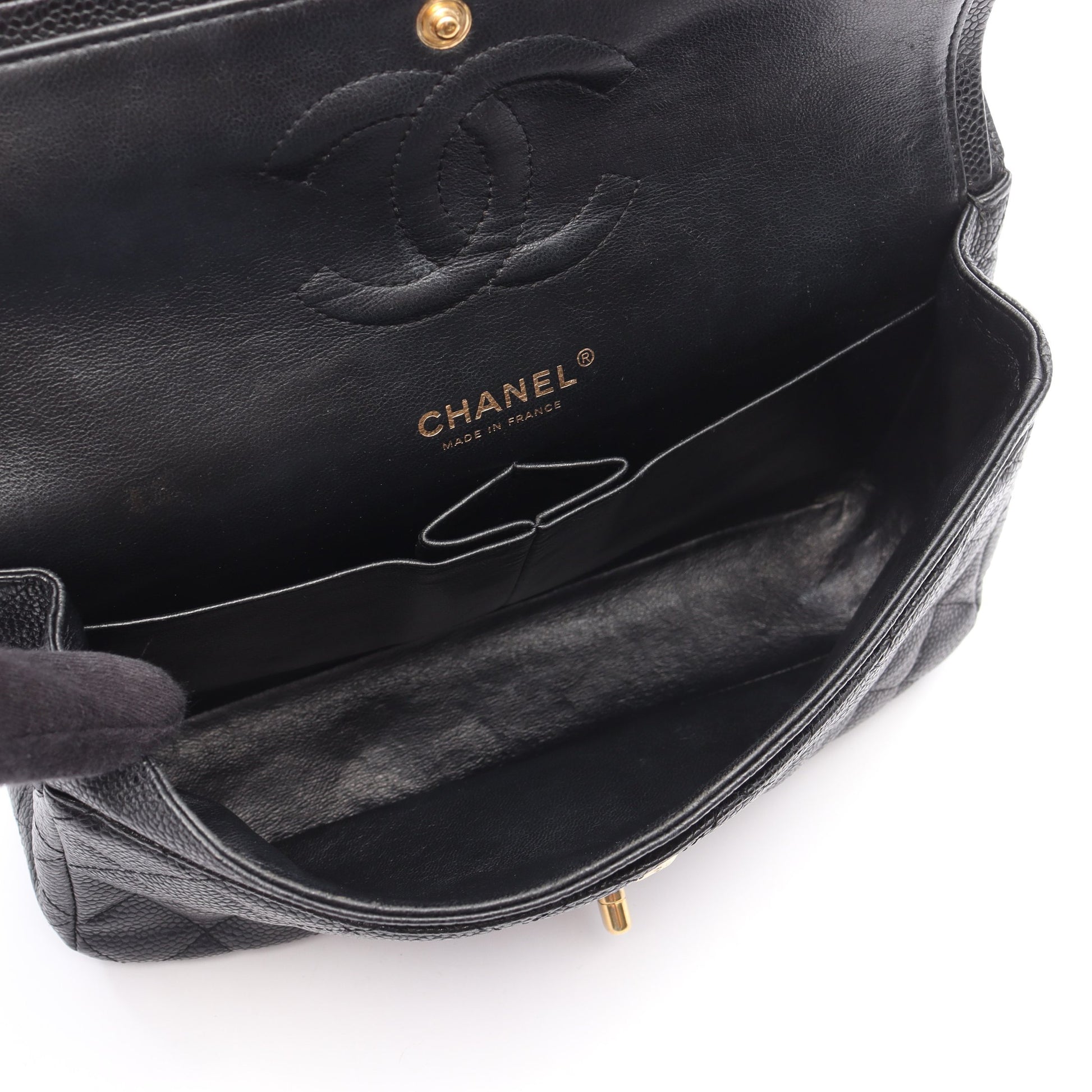 マトラッセ Wフラップ Wチェーンショルダーバッグ キャビアスキン ブラック ゴールド金具 シャネル バッグ CHANEL
