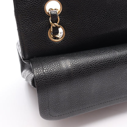 マトラッセ Wフラップ Wチェーンショルダーバッグ キャビアスキン ブラック ゴールド金具 シャネル バッグ CHANEL