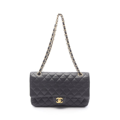 マトラッセ Wフラップ Wチェーンショルダーバッグ キャビアスキン ブラック ゴールド金具 シャネル バッグ CHANEL