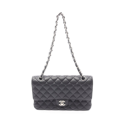 マトラッセ Wフラップ Wチェーンショルダーバッグ キャビアスキン ブラック シルバー金具 シャネル バッグ CHANEL