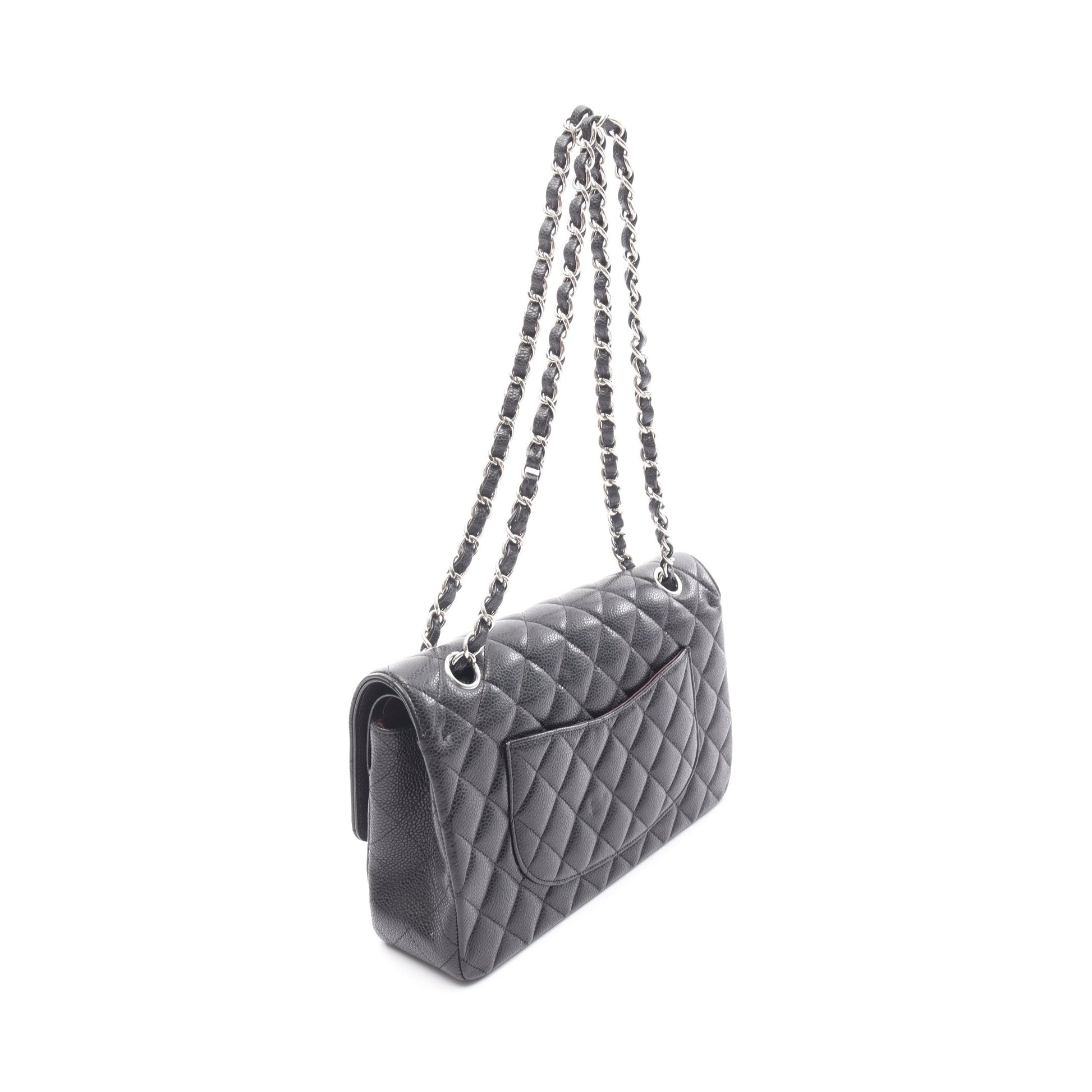 マトラッセ Wフラップ Wチェーンショルダーバッグ キャビアスキン ブラック シルバー金具 シャネル バッグ CHANEL