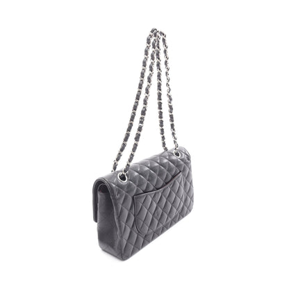 マトラッセ Wフラップ Wチェーンショルダーバッグ キャビアスキン ブラック シルバー金具 シャネル バッグ CHANEL