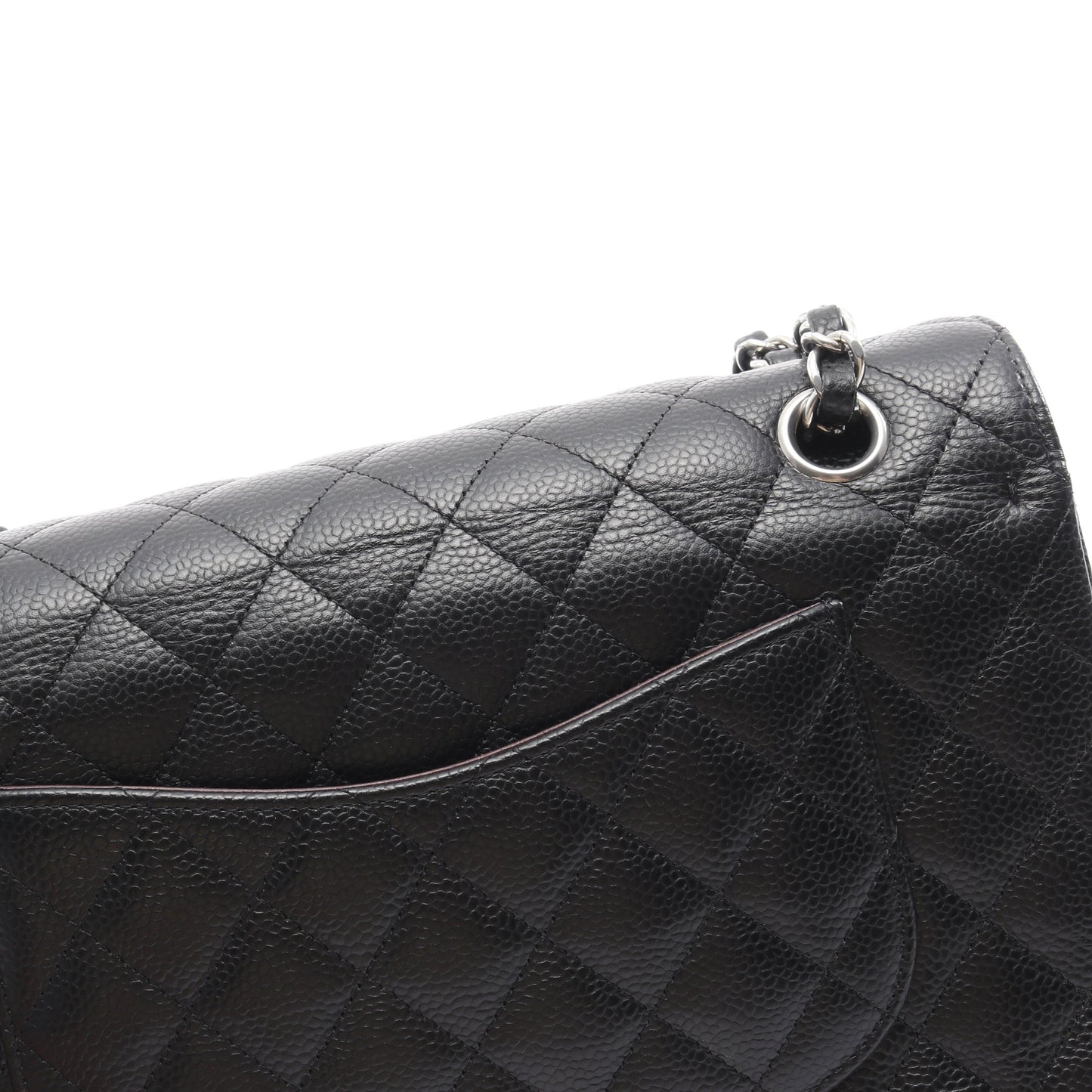 マトラッセ Wフラップ Wチェーンショルダーバッグ キャビアスキン ブラック シルバー金具 シャネル バッグ CHANEL