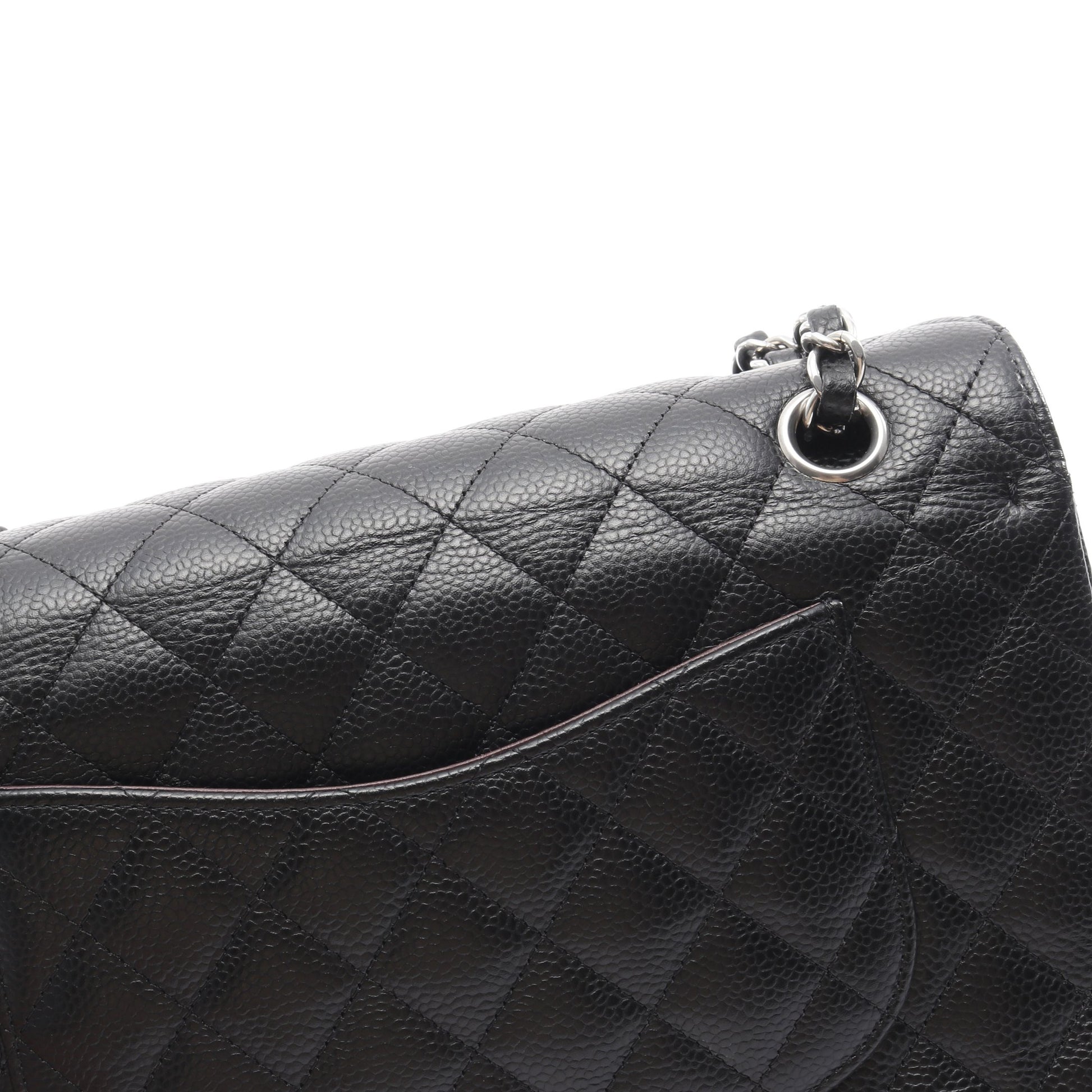 マトラッセ Wフラップ Wチェーンショルダーバッグ キャビアスキン ブラック シルバー金具 シャネル バッグ CHANEL