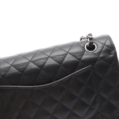 マトラッセ Wフラップ Wチェーンショルダーバッグ キャビアスキン ブラック シルバー金具 シャネル バッグ CHANEL