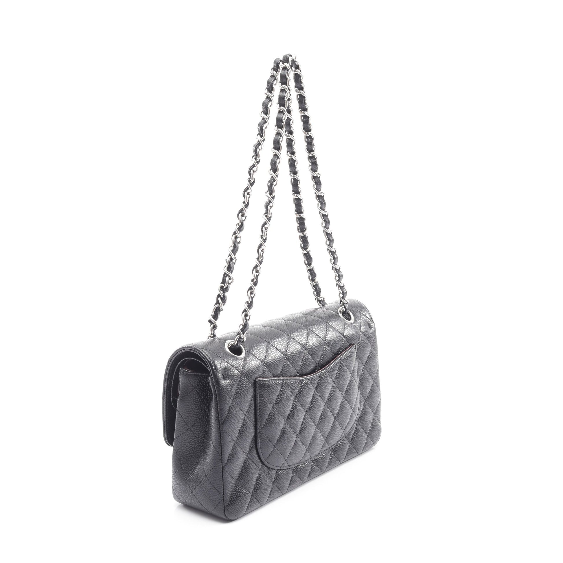 マトラッセ Wフラップ Wチェーンショルダーバッグ キャビアスキン ブラック シルバー金具 シャネル バッグ CHANEL