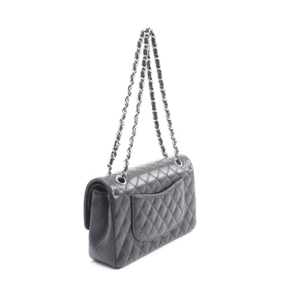 マトラッセ Wフラップ Wチェーンショルダーバッグ キャビアスキン ブラック シルバー金具 シャネル バッグ CHANEL