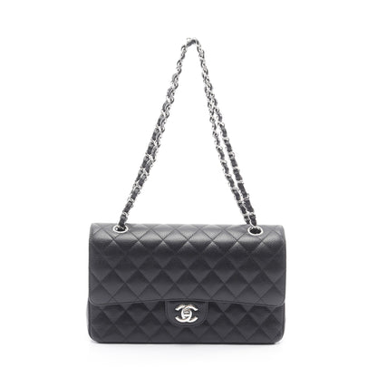 マトラッセ Wフラップ Wチェーンショルダーバッグ キャビアスキン ブラック シルバー金具 シャネル バッグ CHANEL
