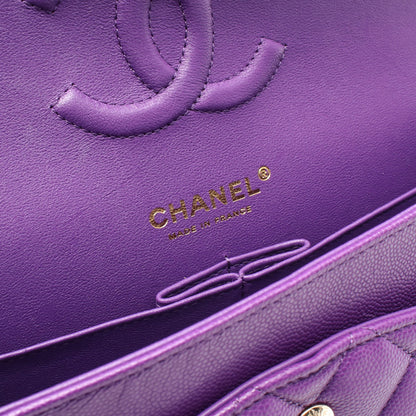 マトラッセ Wフラップ Wチェーンショルダーバッグ キャビアスキン パープル ゴールド金具 シャネル バッグ CHANEL