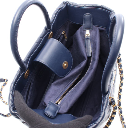 シェブロン Vステッチ チェーンショルダーバッグ エイジドカーフスキン ネイビー ゴールド金具 シャネル バッグ CHANEL