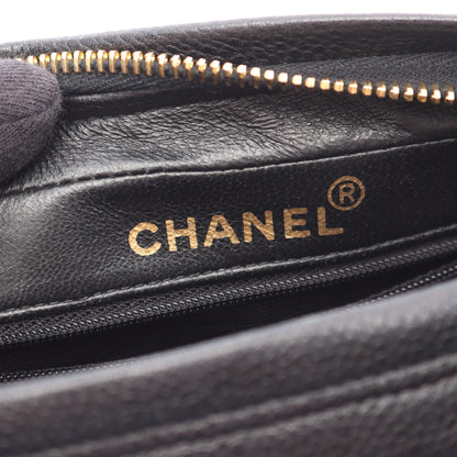 Wチェーンショルダーバッグ キャビアスキン ブラック ゴールド金具 シャネル バッグ CHANEL