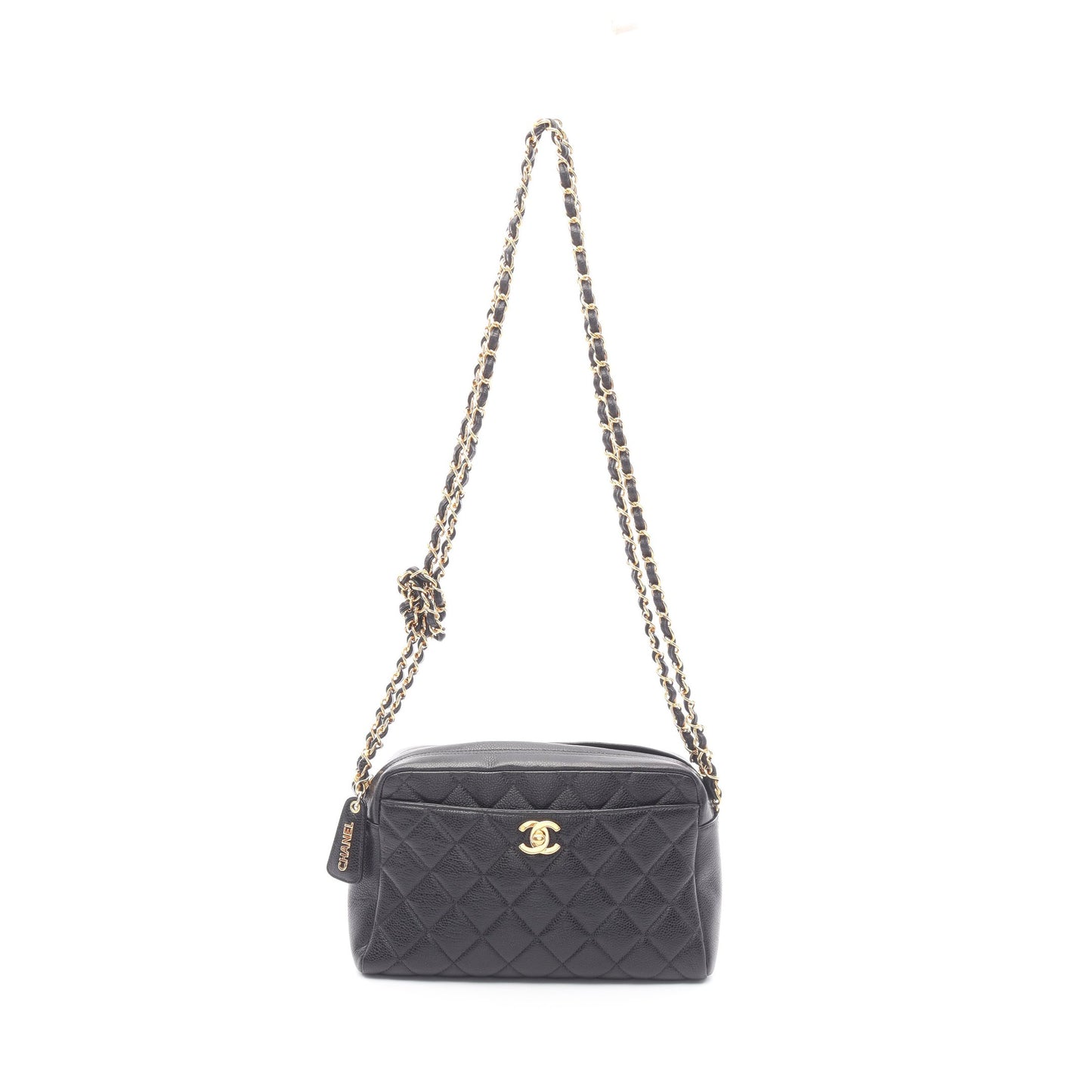 Wチェーンショルダーバッグ キャビアスキン ブラック ゴールド金具 シャネル バッグ CHANEL