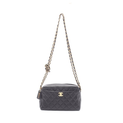 Wチェーンショルダーバッグ キャビアスキン ブラック ゴールド金具 シャネル バッグ CHANEL