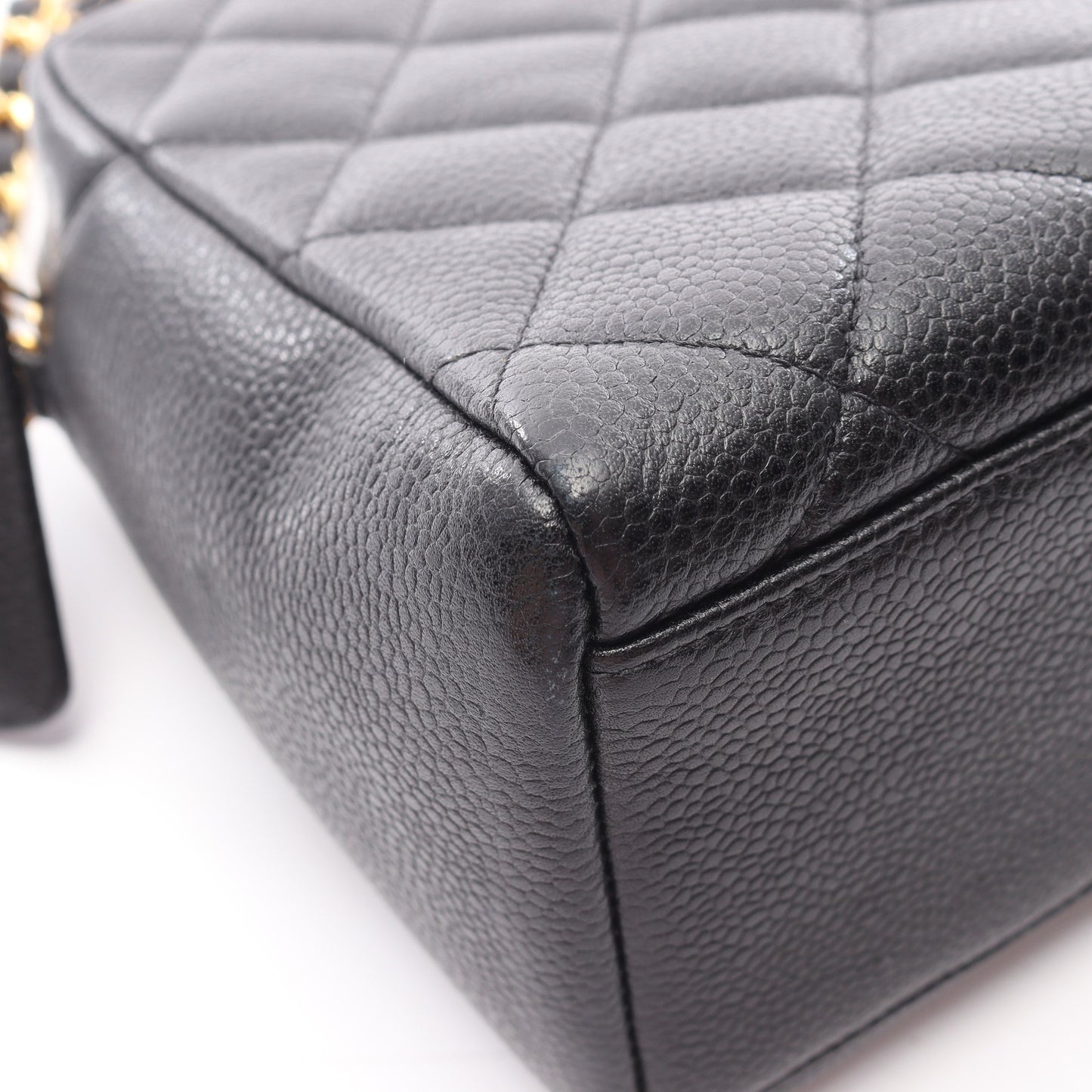 Wチェーンショルダーバッグ キャビアスキン ブラック ゴールド金具 シャネル バッグ CHANEL
