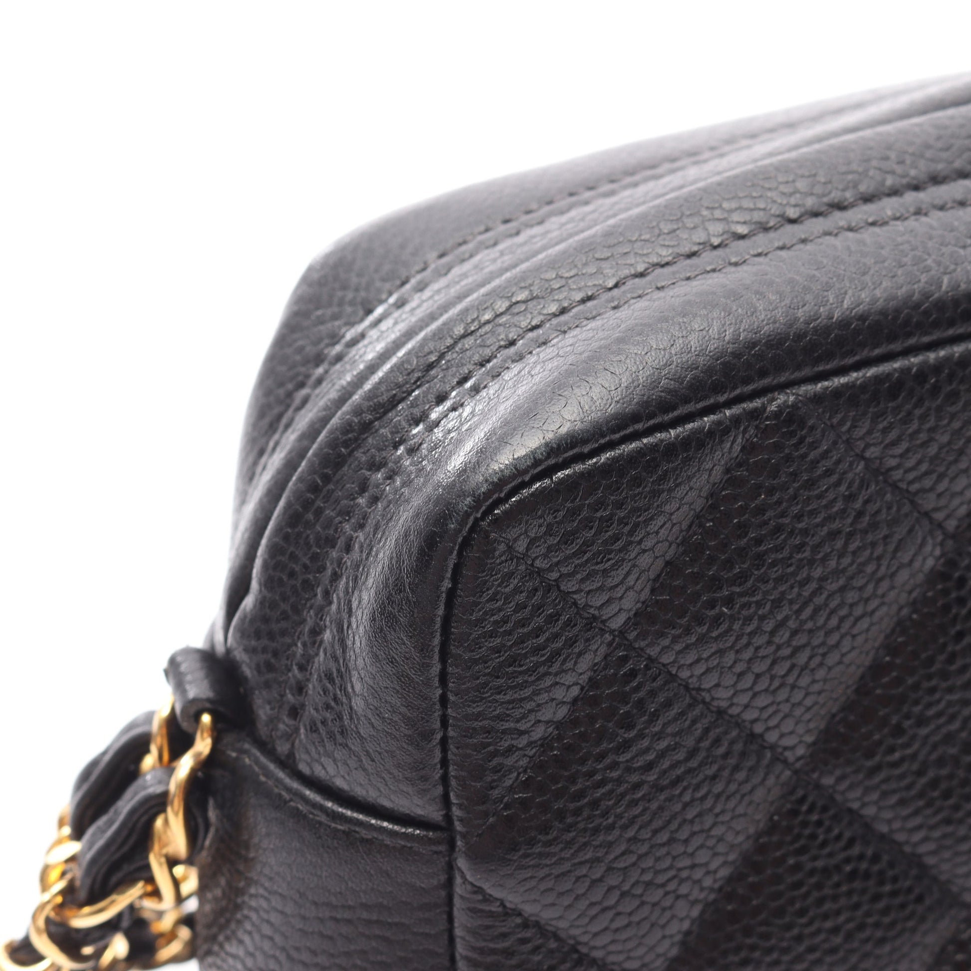 Wチェーンショルダーバッグ キャビアスキン ブラック ゴールド金具 シャネル バッグ CHANEL