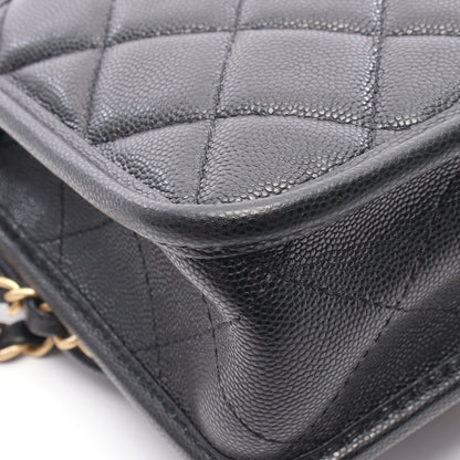 スモール トップハンドル マトラッセ チェーンショルダーバッグ キャビアスキン ブラック ゴールド金具 シャネル バッグ CHANEL