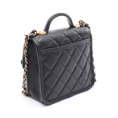 スモール トップハンドル マトラッセ チェーンショルダーバッグ キャビアスキン ブラック ゴールド金具 シャネル バッグ CHANEL