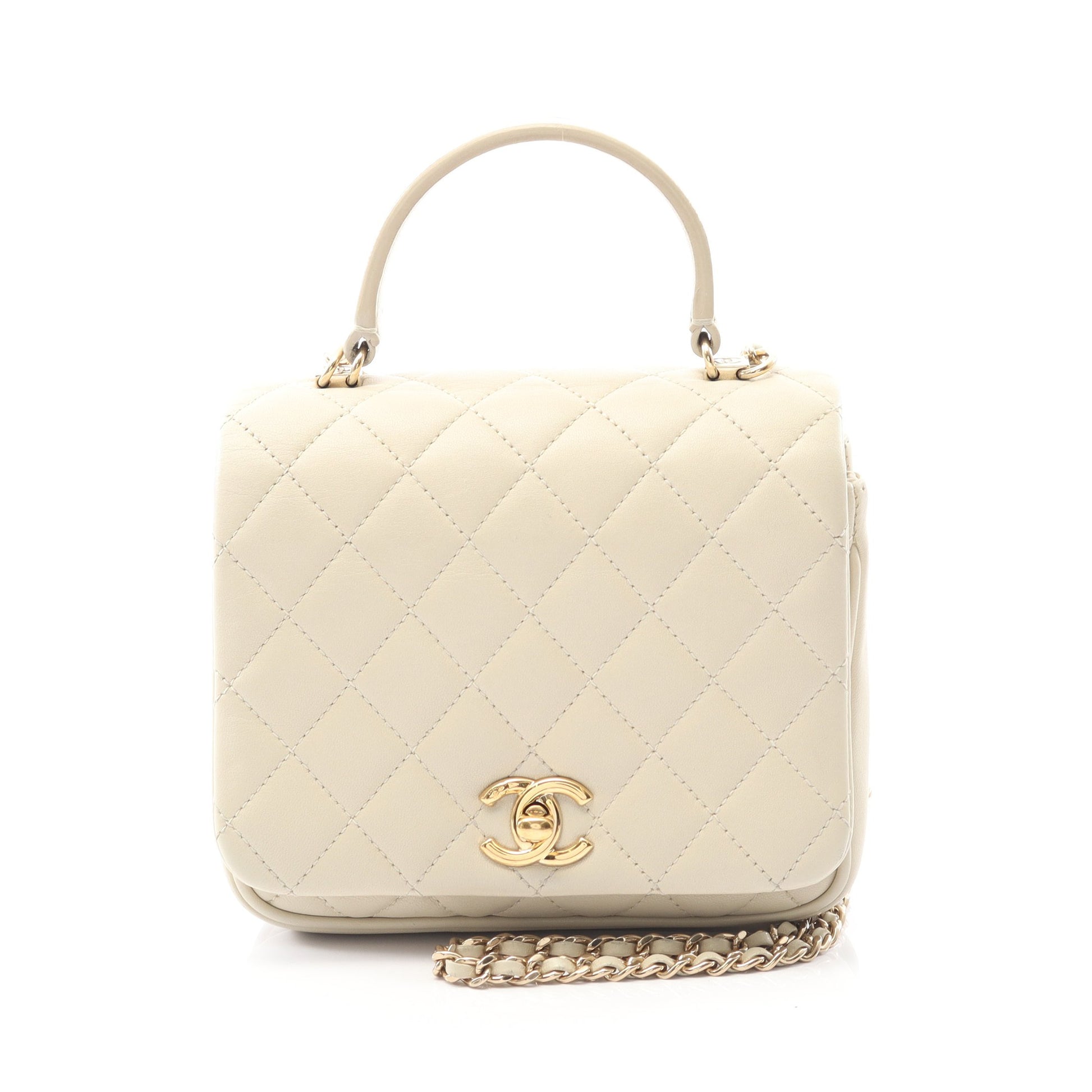 マトラッセ トップハンドル チェーンショルダーバッグ ラムスキン オフホワイト ゴールド金具 2WAY シャネル バッグ CHANEL
