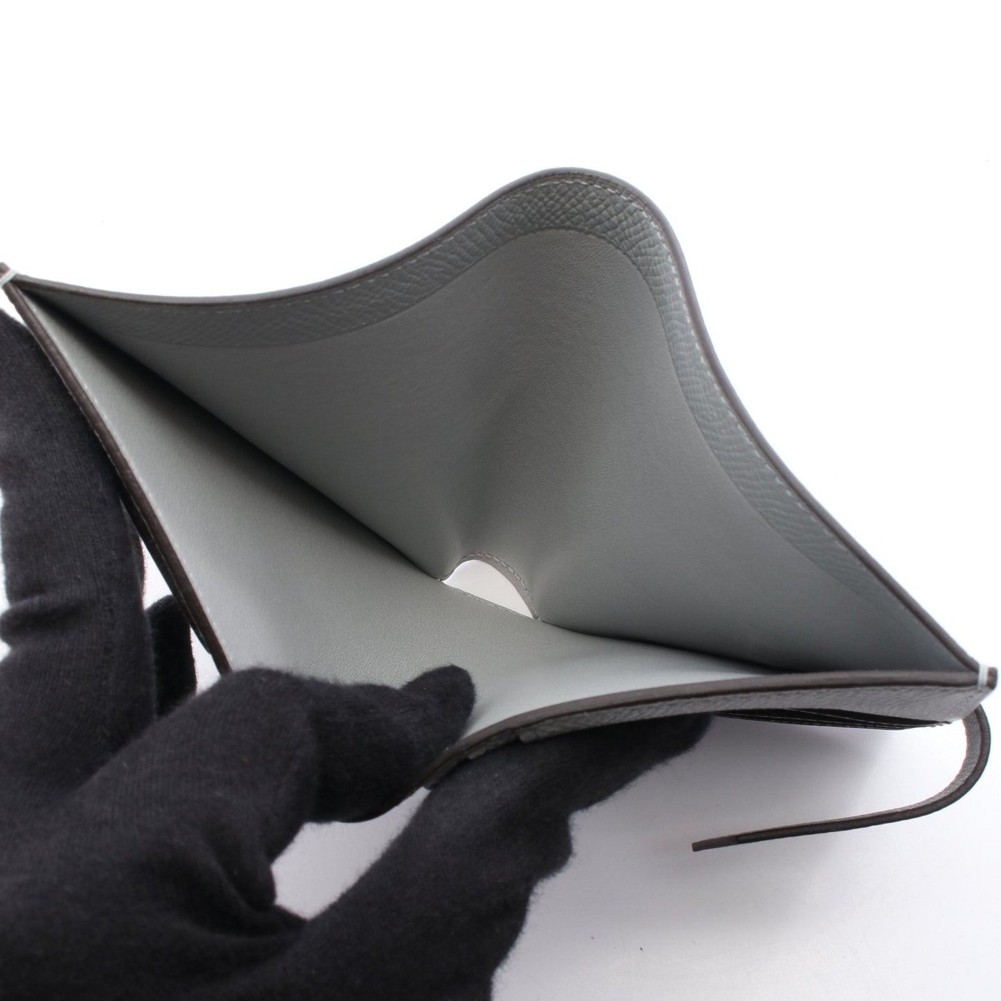 ベアンコンパクト ブルーグラシエ 二つ折り財布 ヴォーエプソン ブルーグレー シルバー金具 K刻印 エルメス 財布・小物 HERMES
