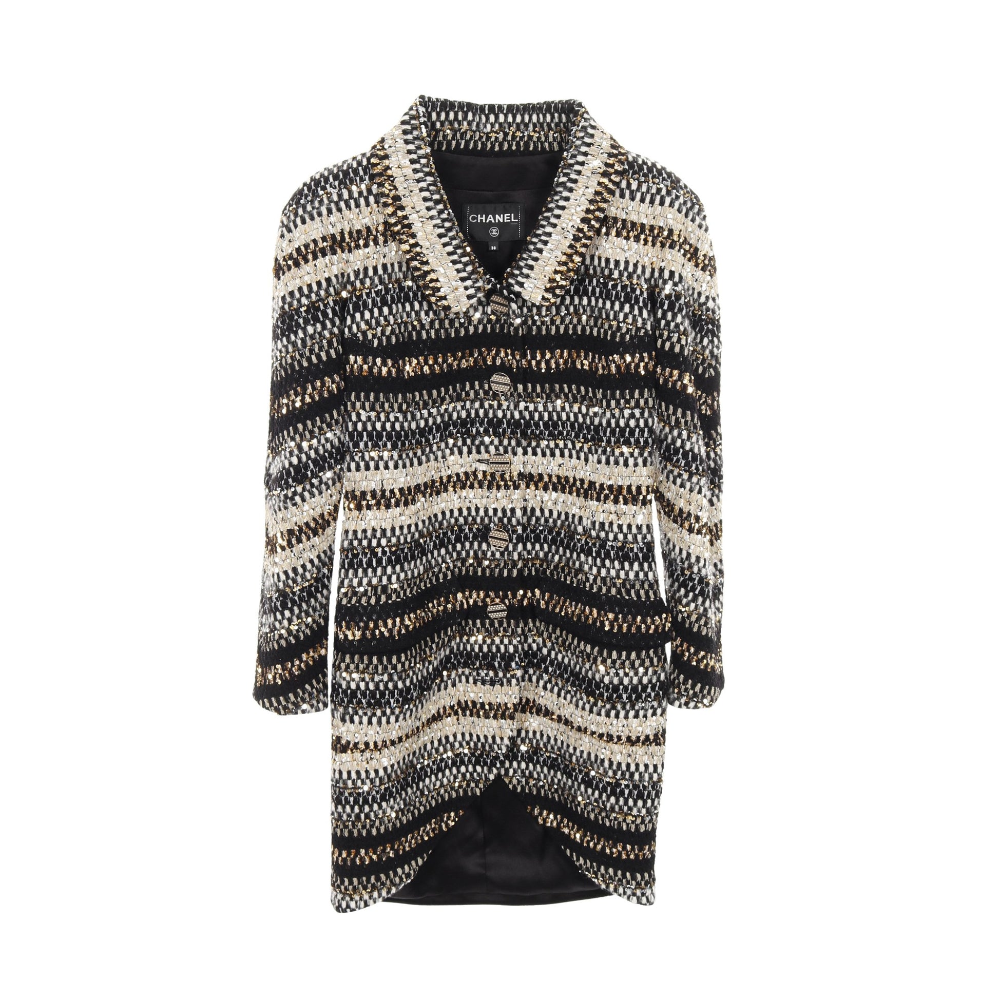 ココマークボタン ジャケット ナイロン ウール ブラック マルチカラー スパンコール シャネル アウター CHANEL