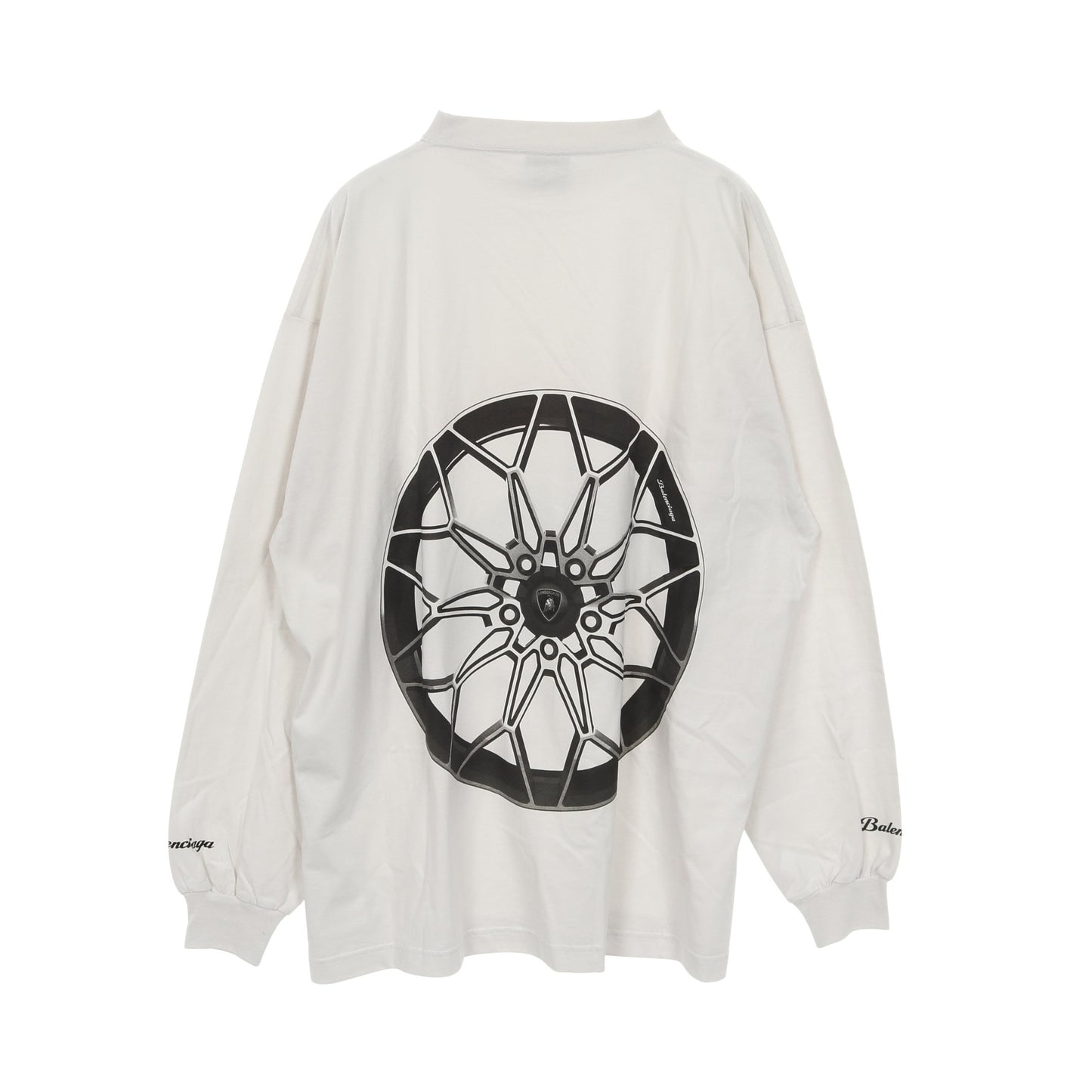 BALENCIAGA × Automobili Lamborghini Tシャツ クルーネック 長袖 コットン ライトグレー オレンジ ブラック バレンシアガ トップス BALENCIAGA