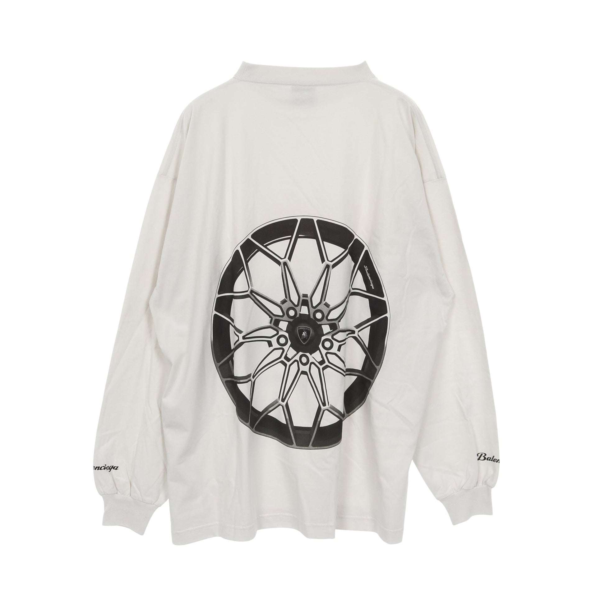 BALENCIAGA × Automobili Lamborghini Tシャツ クルーネック 長袖 コットン ライトグレー オレンジ ブラック バレンシアガ トップス BALENCIAGA