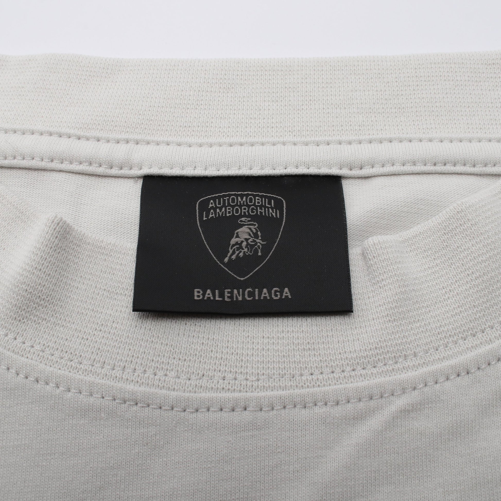 BALENCIAGA × Automobili Lamborghini Tシャツ クルーネック 長袖 コットン ライトグレー オレンジ ブラック バレンシアガ トップス BALENCIAGA