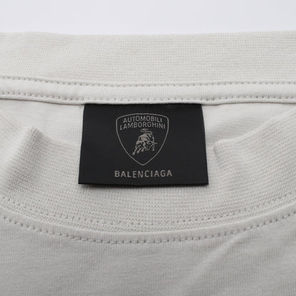 BALENCIAGA × Automobili Lamborghini Tシャツ クルーネック 長袖 コットン ライトグレー オレンジ ブラック バレンシアガ トップス BALENCIAGA