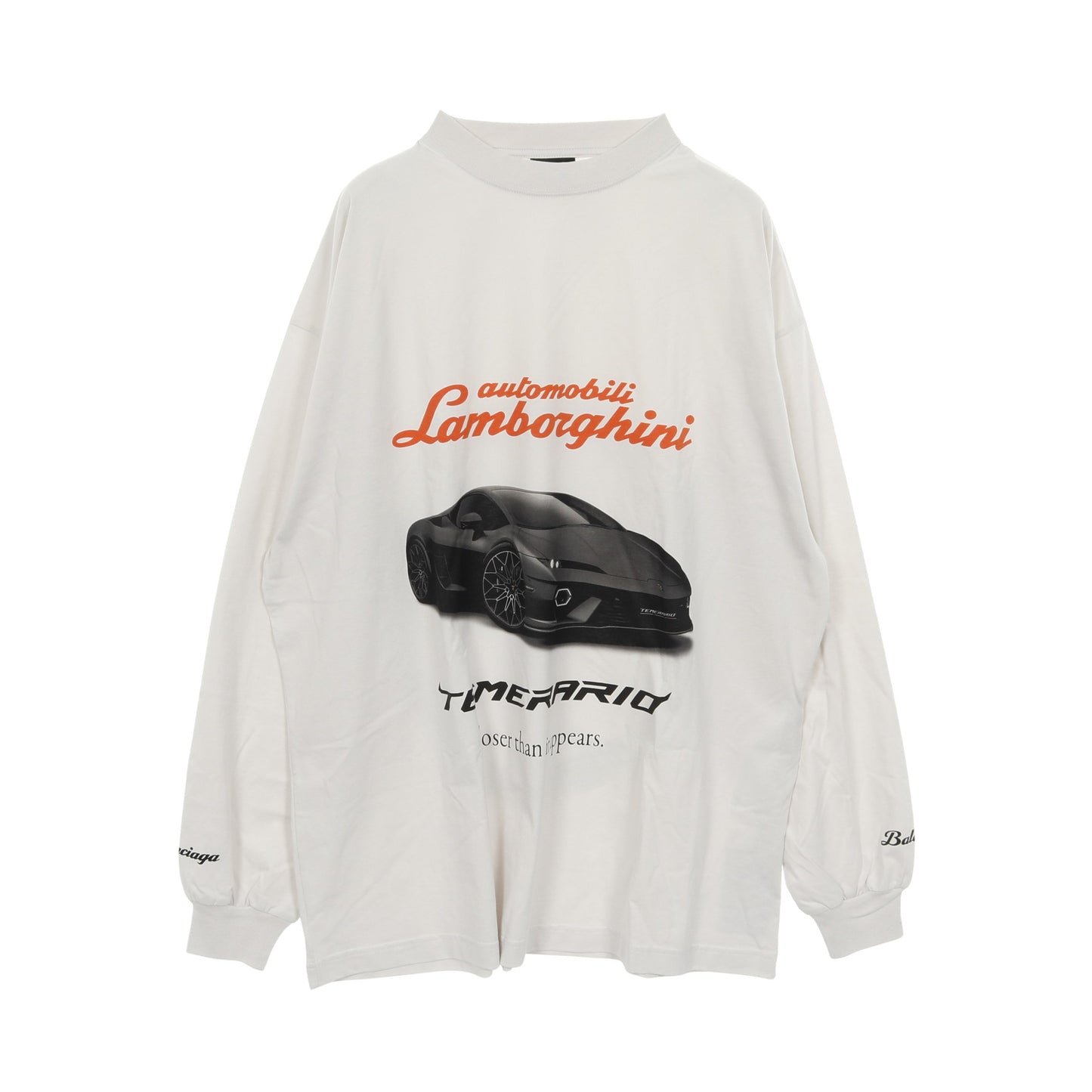 BALENCIAGA × Automobili Lamborghini Tシャツ クルーネック 長袖 コットン ライトグレー オレンジ ブラック バレンシアガ トップス BALENCIAGA