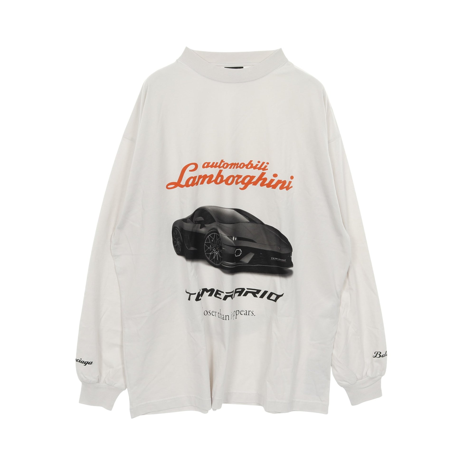 BALENCIAGA × Automobili Lamborghini Tシャツ クルーネック 長袖 コットン ライトグレー オレンジ ブラック バレンシアガ トップス BALENCIAGA