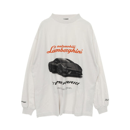 BALENCIAGA × Automobili Lamborghini Tシャツ クルーネック 長袖 コットン ライトグレー オレンジ ブラック バレンシアガ トップス BALENCIAGA