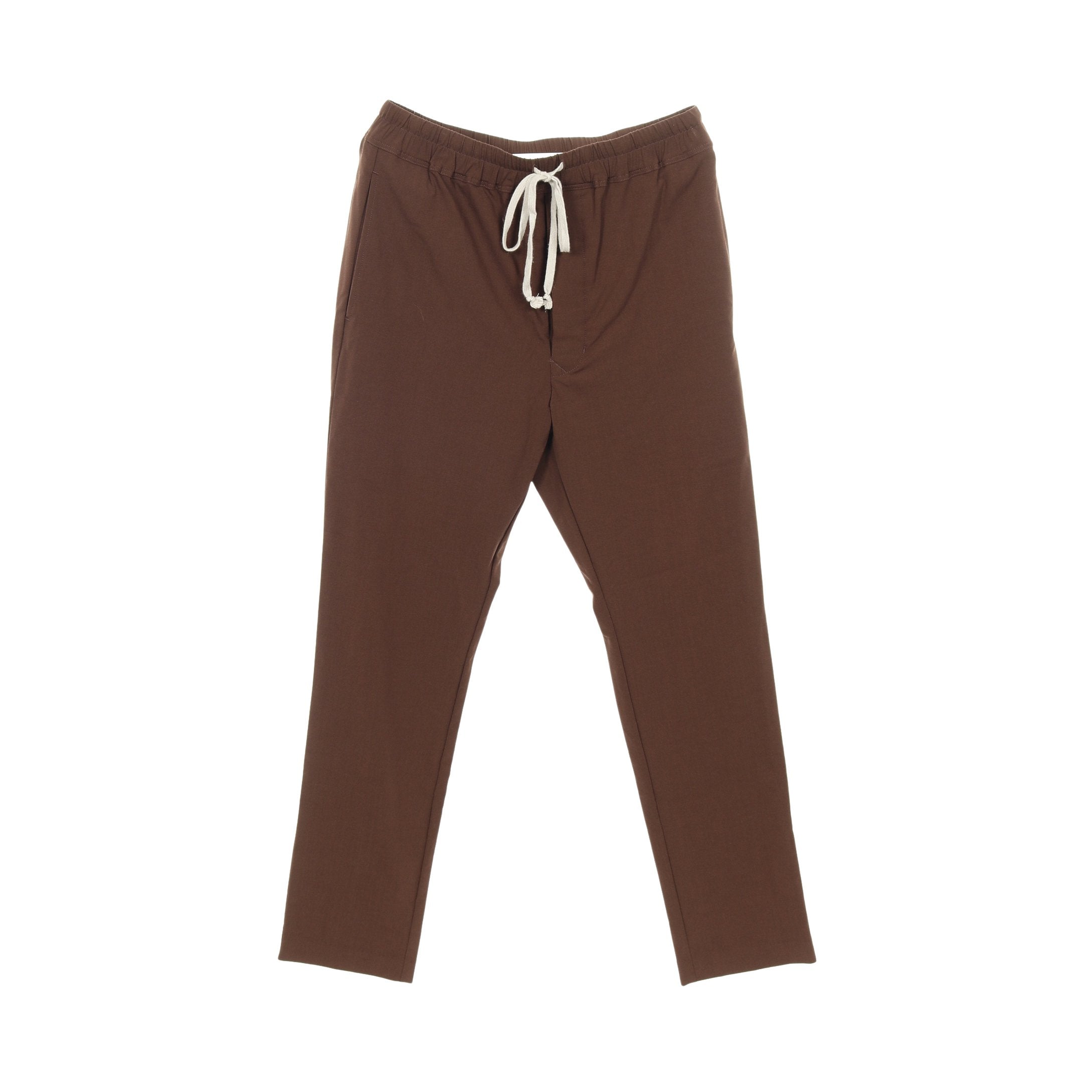ドローストリング スリム ロング パンツ ウール ブラウン ボタンフライ