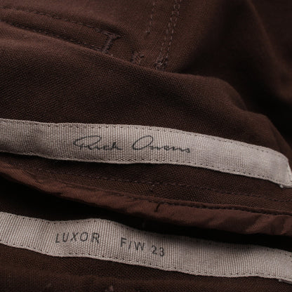 ドローストリング スリム ロング パンツ ウール ブラウン ボタンフライ リックオウエンス ボトムス Rick Owens
