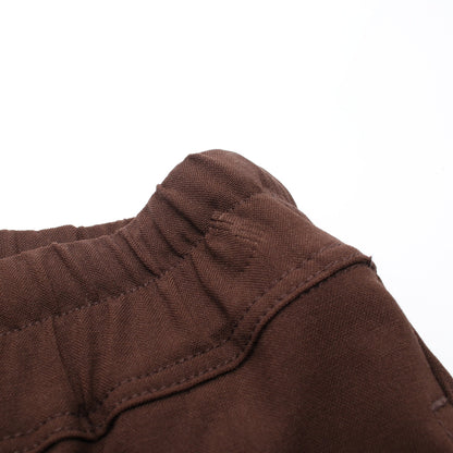 ドローストリング スリム ロング パンツ ウール ブラウン ボタンフライ リックオウエンス ボトムス Rick Owens