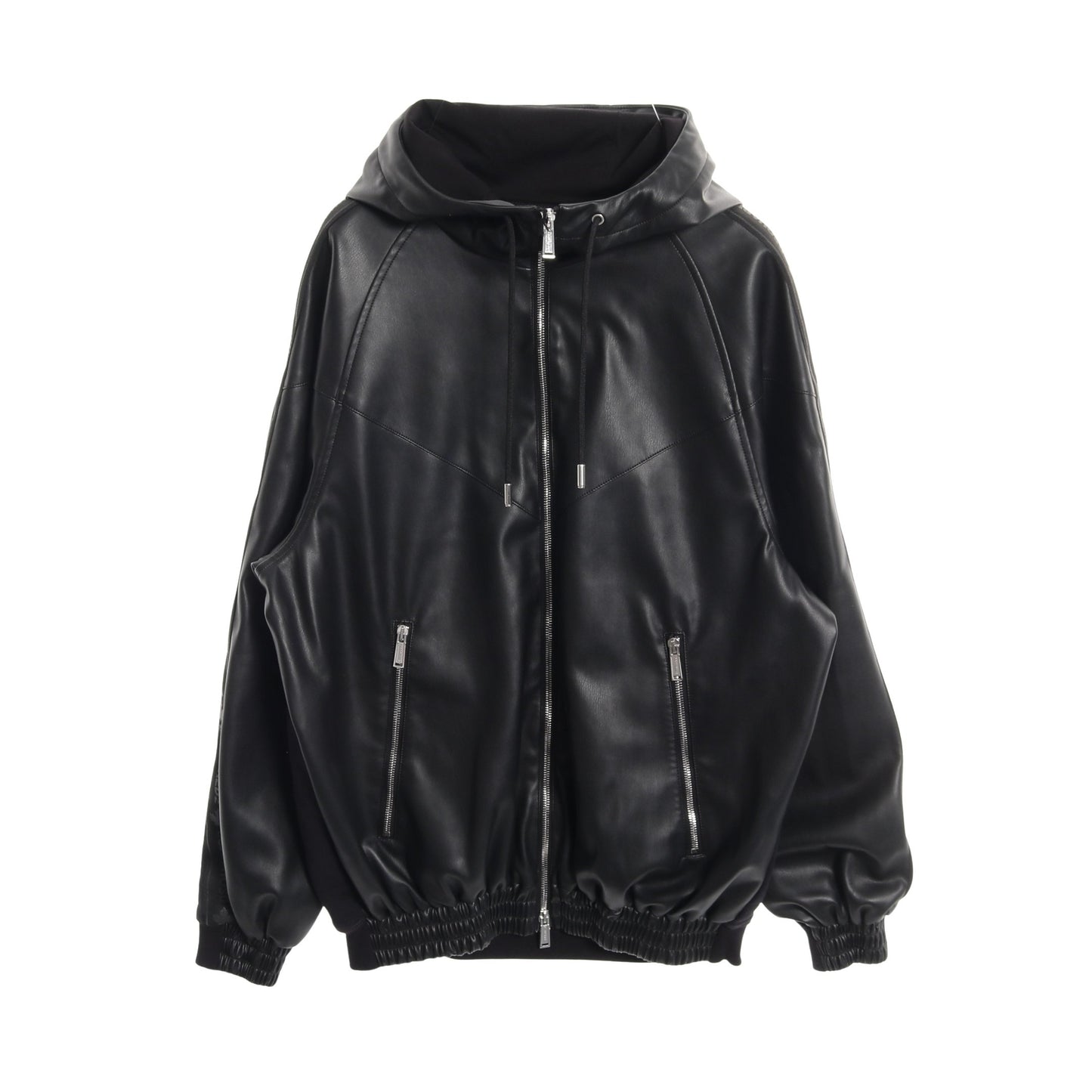 Hybrid Swag Track Suit ジップアップパーカー ブルゾン フェイクレザー コットン ブラック ディースクエアード アウター DSQUARED2