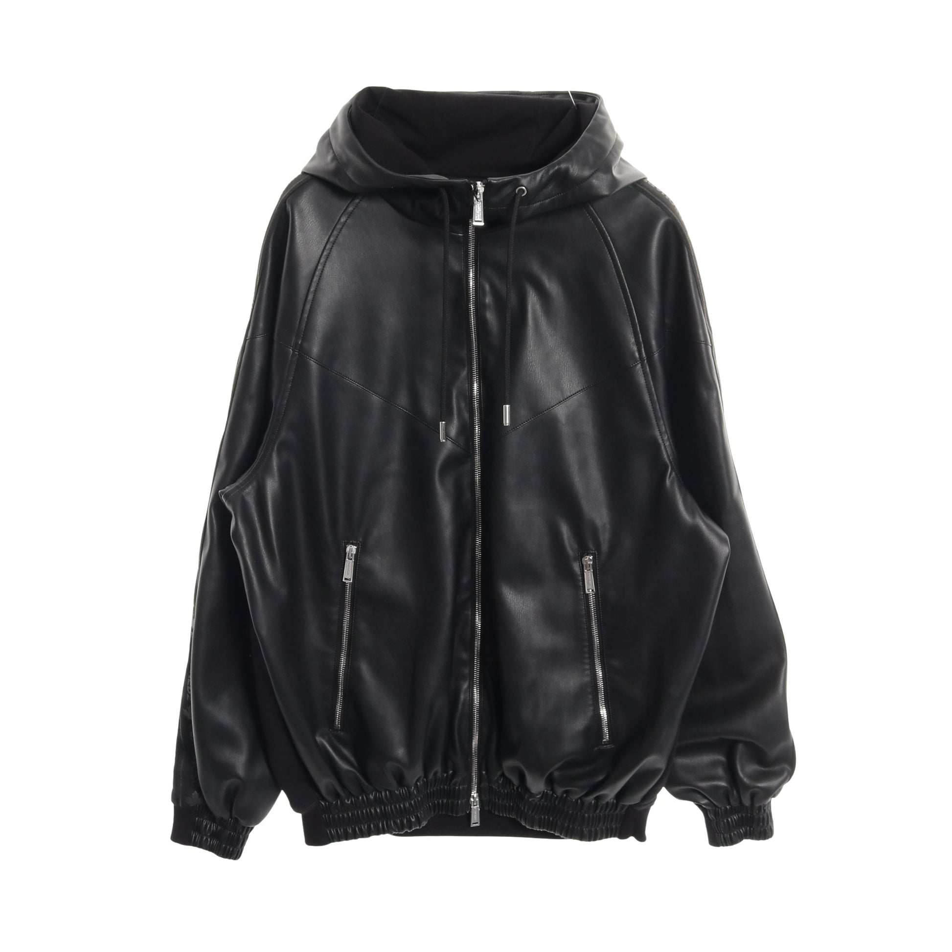 Hybrid Swag Track Suit ジップアップパーカー ブルゾン フェイクレザー コットン ブラック ディースクエアード アウター DSQUARED2