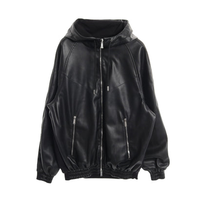 Hybrid Swag Track Suit ジップアップパーカー ブルゾン フェイクレザー コットン ブラック ディースクエアード アウター DSQUARED2