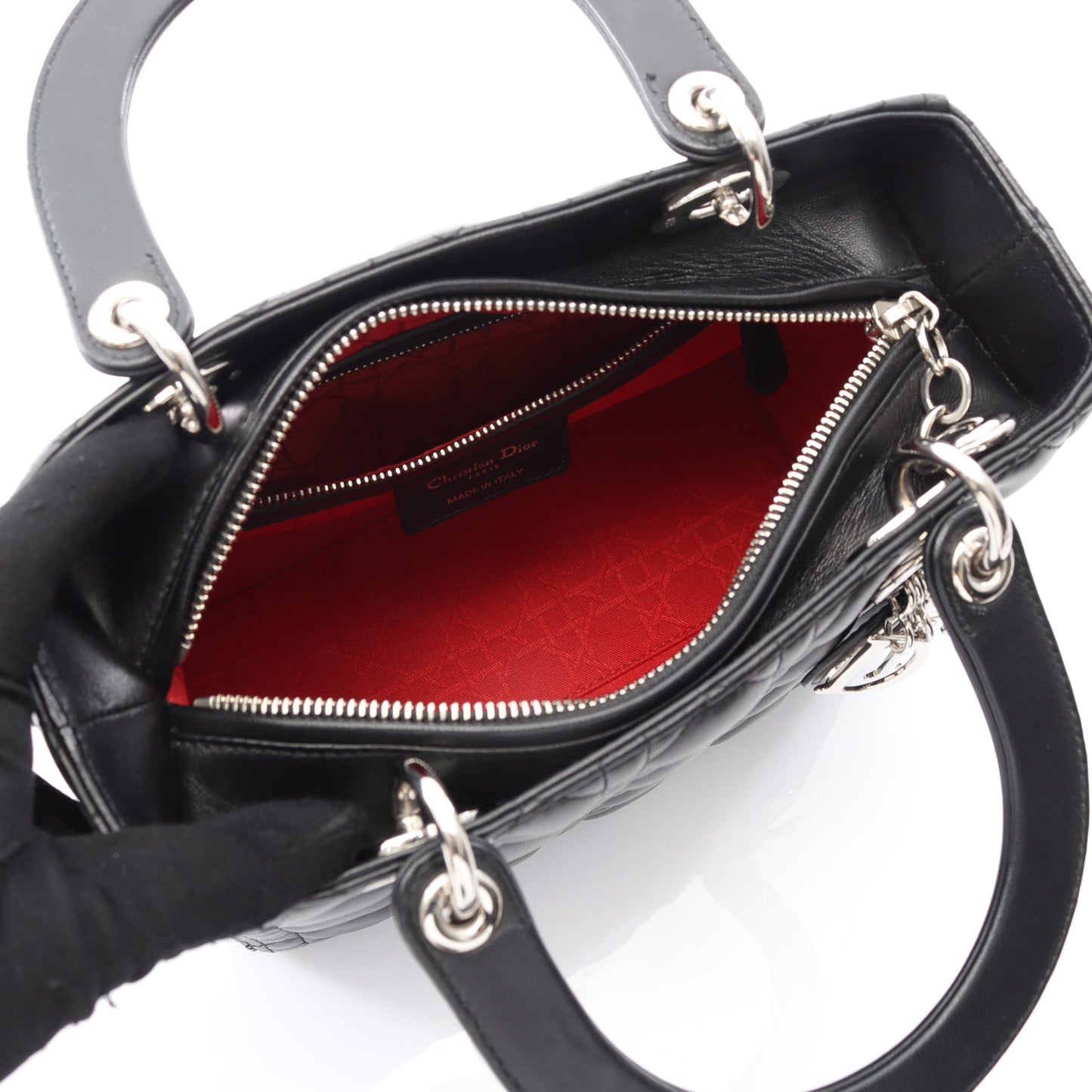 LADY DIOR レディディオール カナージュ ハンドバッグ レザー ブラック 2WAY クリスチャンディオール バッグ Christian Dior