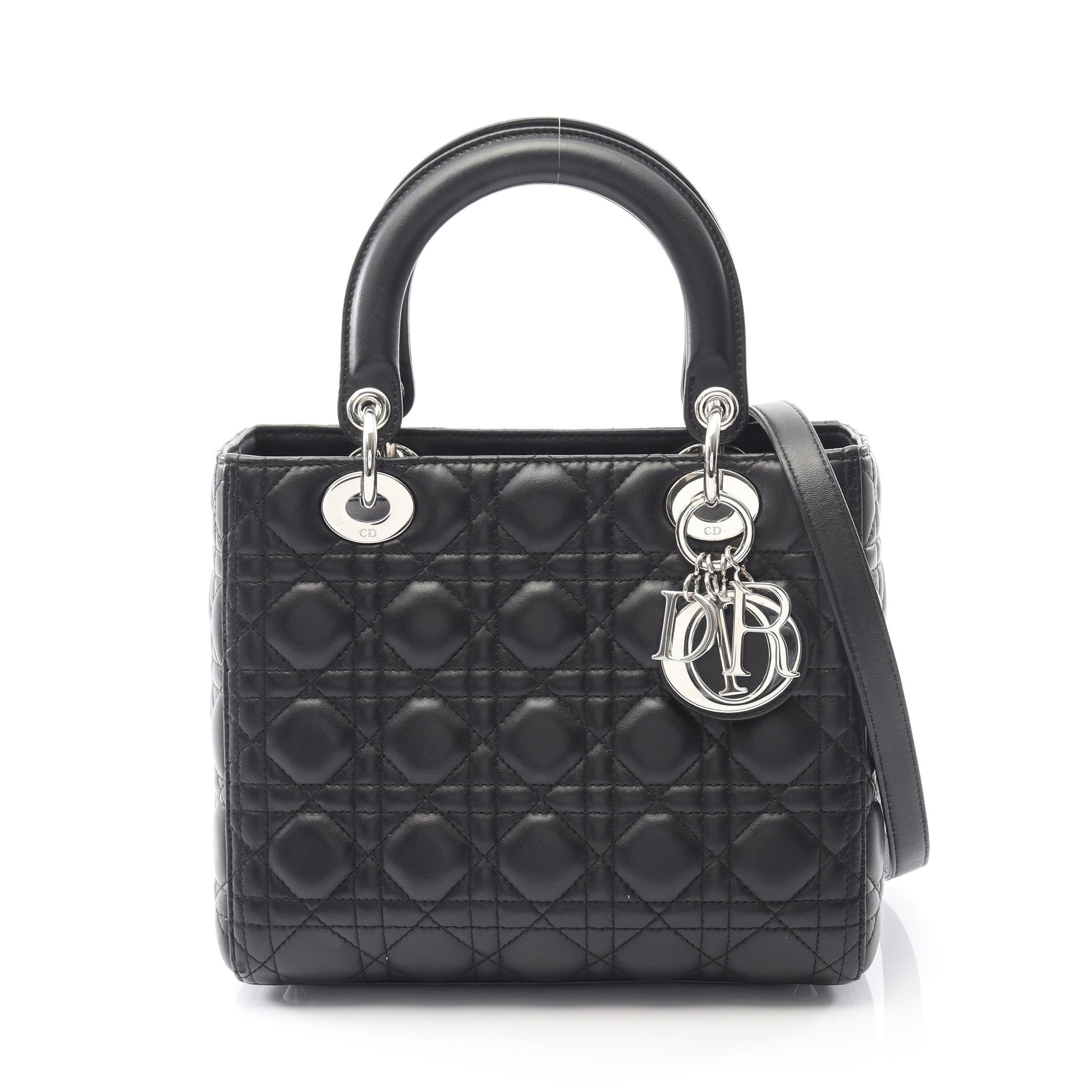 LADY DIOR レディディオール カナージュ ハンドバッグ レザー ブラック 2WAY クリスチャンディオール バッグ Christian Dior