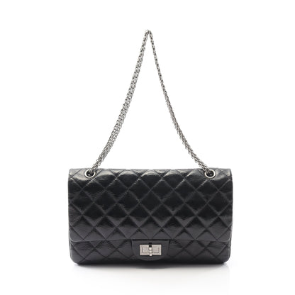 2.55 マトラッセ マキシ Wフラップ Wチェーンショルダーバッグ レザー ブラック シルバー金具 シャネル バッグ CHANEL