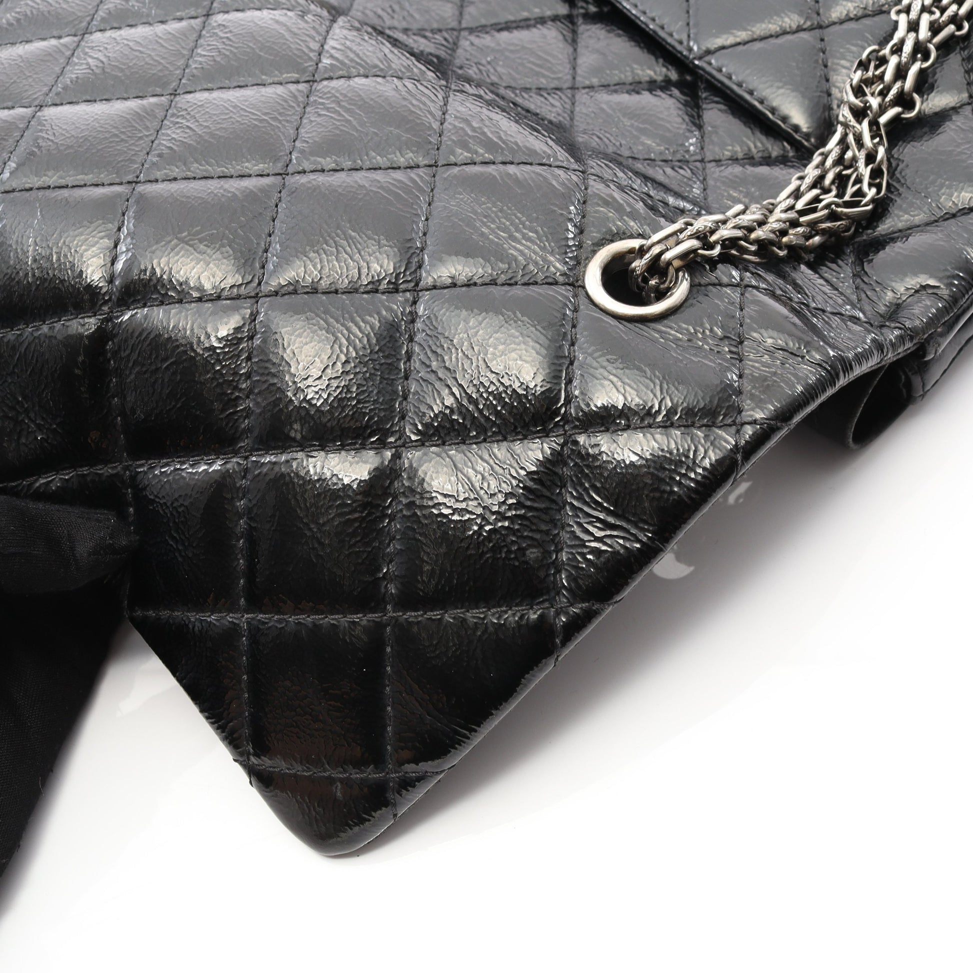 2.55 マトラッセ マキシ Wフラップ Wチェーンショルダーバッグ レザー ブラック シルバー金具 シャネル バッグ CHANEL