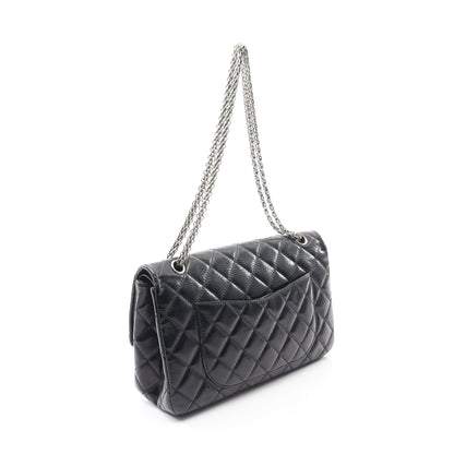 2.55 マトラッセ マキシ Wフラップ Wチェーンショルダーバッグ レザー ブラック シルバー金具 シャネル バッグ CHANEL