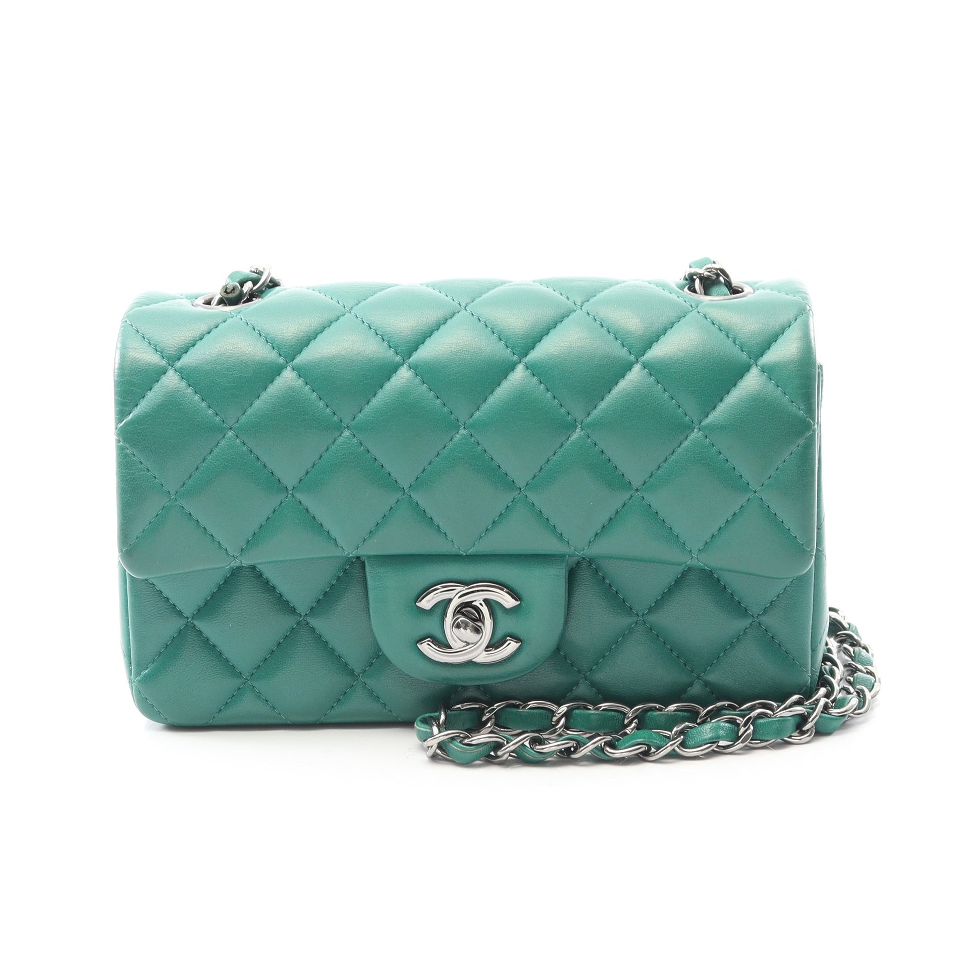 ミニマトラッセ20 チェーンショルダーバッグ ラムスキン グリーン シルバー金具 シャネル バッグ CHANEL