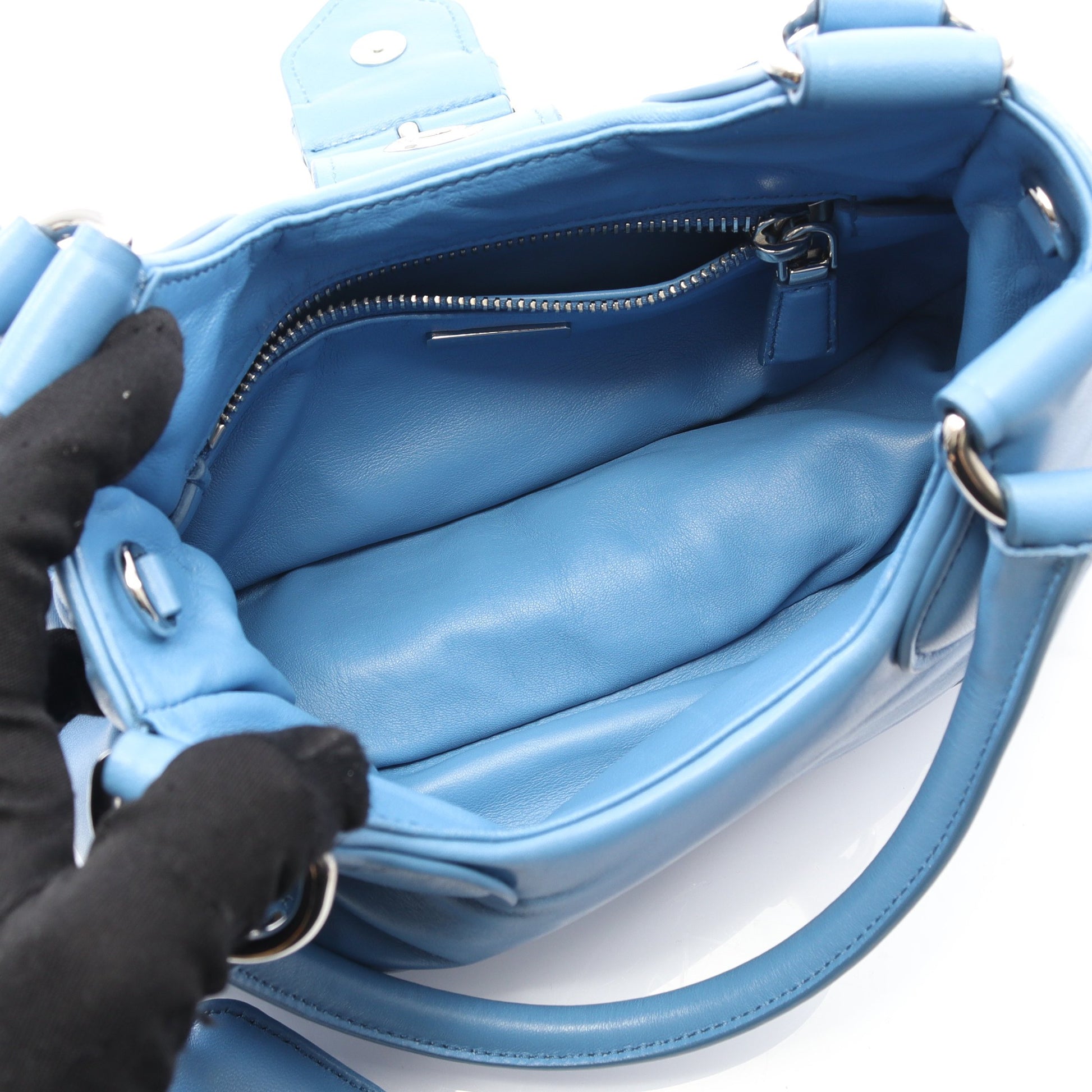 MOON ハンドバッグ レザー ブルー 2WAY プラダ バッグ PRADA