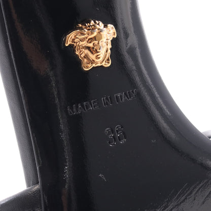 ミュール サンダル ロゴ ファブリック レザー ブラック ベージュ ヴェルサーチ シューズ Versace