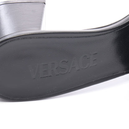 ミュール サンダル ロゴ ファブリック レザー ブラック ベージュ ヴェルサーチ シューズ Versace